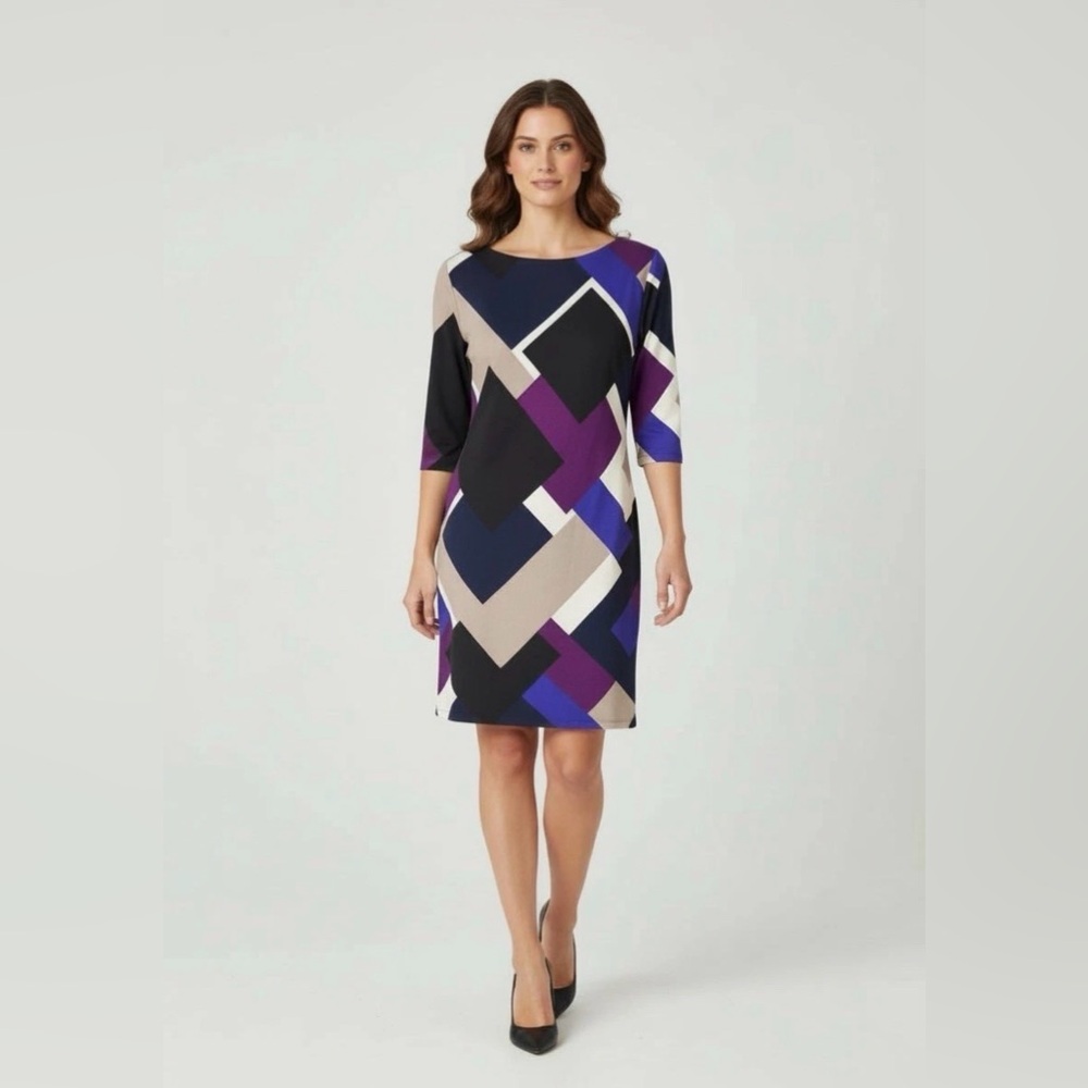 Eliza J Sheath Dress Knit Geometric Art Business Career Office Purple 8 Medium